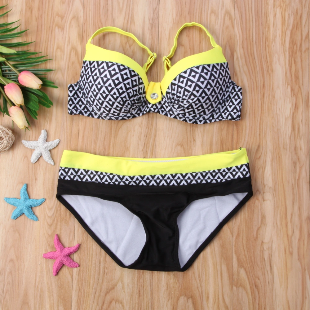 Women 2PCS Bikini Set, Printed Padded Sling Bra, Low Waist Panty Set