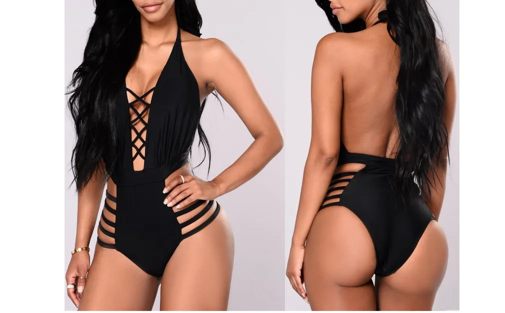 Women's Cutout Solid Color Swimwear, Slim Fit Short Swim Bodysuit