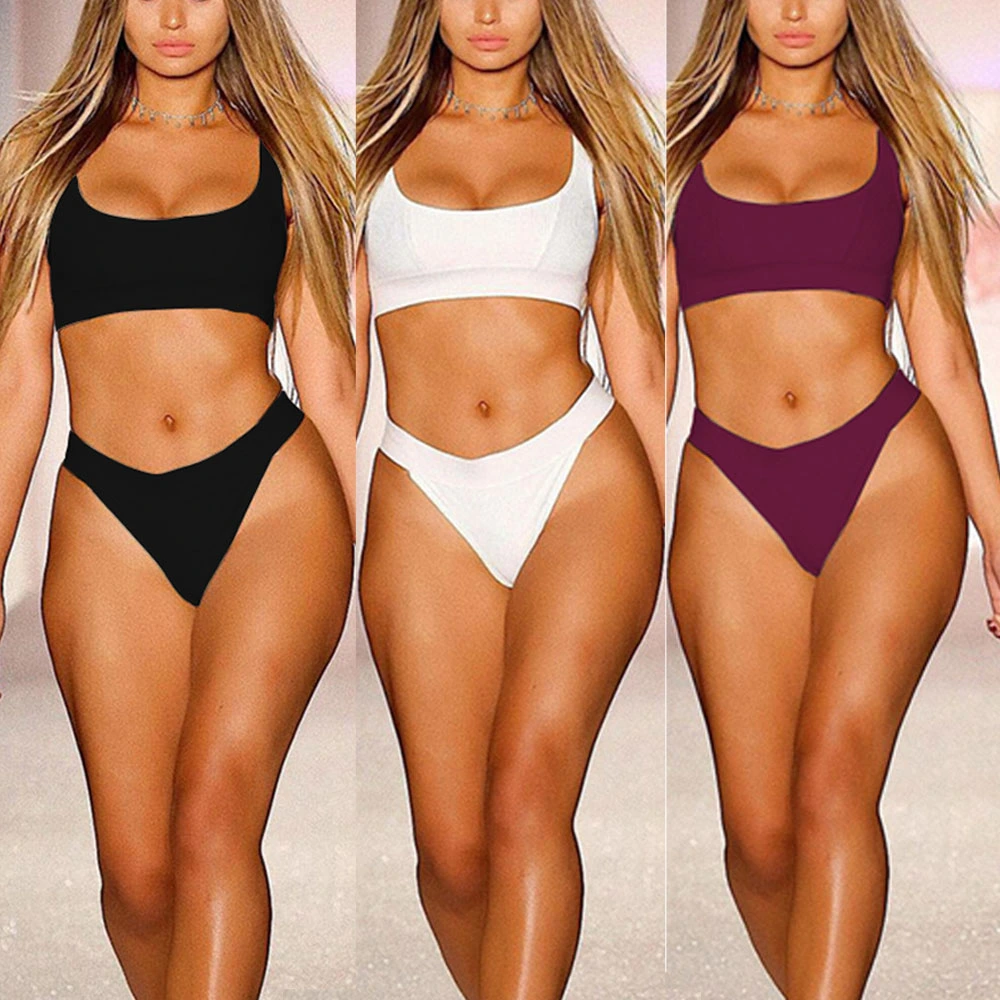 Women Triangle Swimsuit Vest Bandage Push-Up Padded Bra + High Waist Shorts