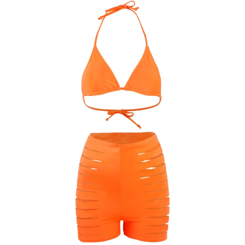 Women Summer Two-piece Bikini Set Sleeveless Backless Bra+Hollow Boxer Shorts