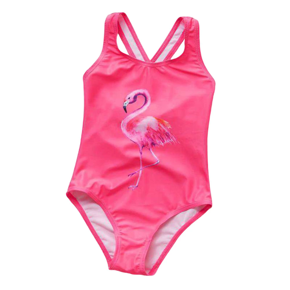 Girl Swim Wear Romper, Flamingo Sleeveless Cross Strap Swim Jumpsuit