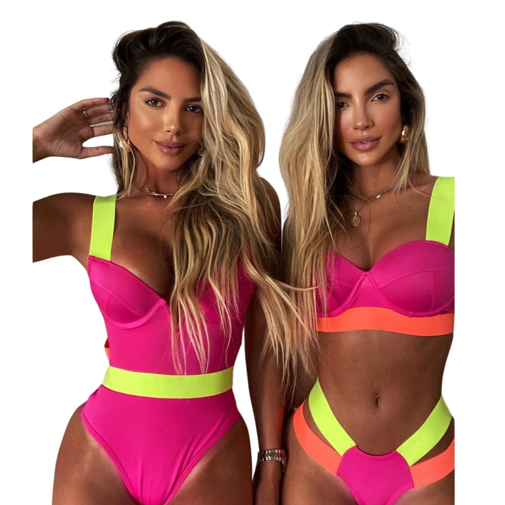 Women's 2Pcs Bikini Set, Crop Tank Tops with High Waist Triangle Bottoms