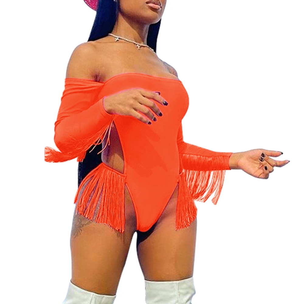 Women's Fluorescent Color Swimsuit, Long Sleeve Off-shoulder Swimwear