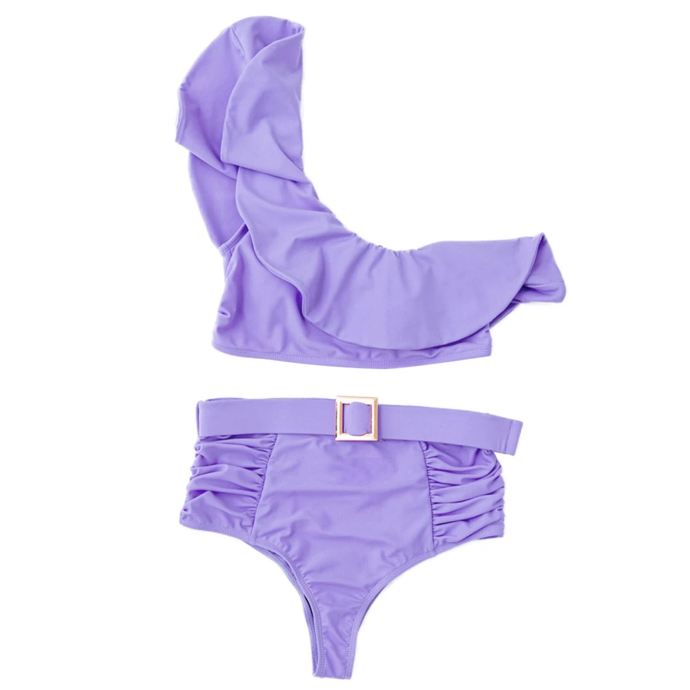 Ladies Bikini Two-piece with Oblique Shoulder Design, Ruffled Trim