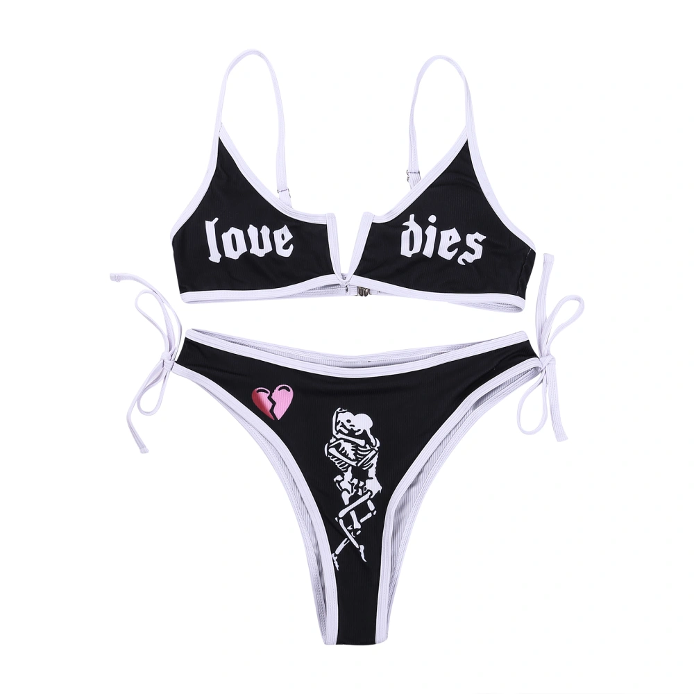 Women Swimsuit Letters Print Summer Halter Tops Thong Beachwear