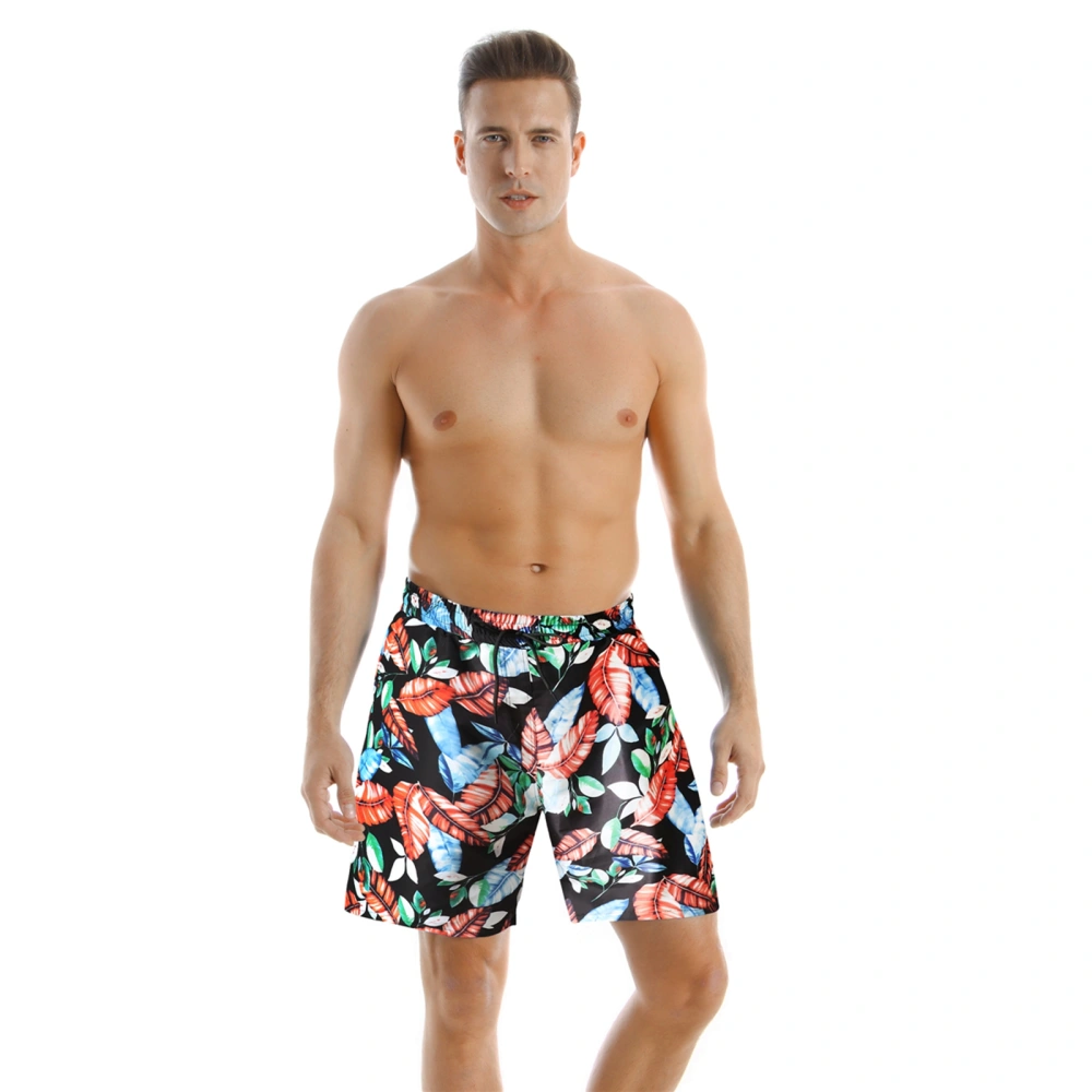 Polka Dot/ Plant Print Swimming Trunks with Drawstring for Men, Boys