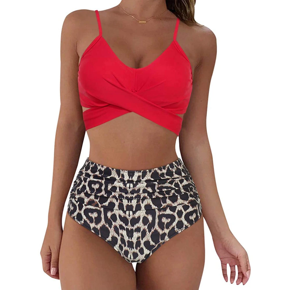 Women Swimming Clothes Set, Printing Tops and High Waist Shorts