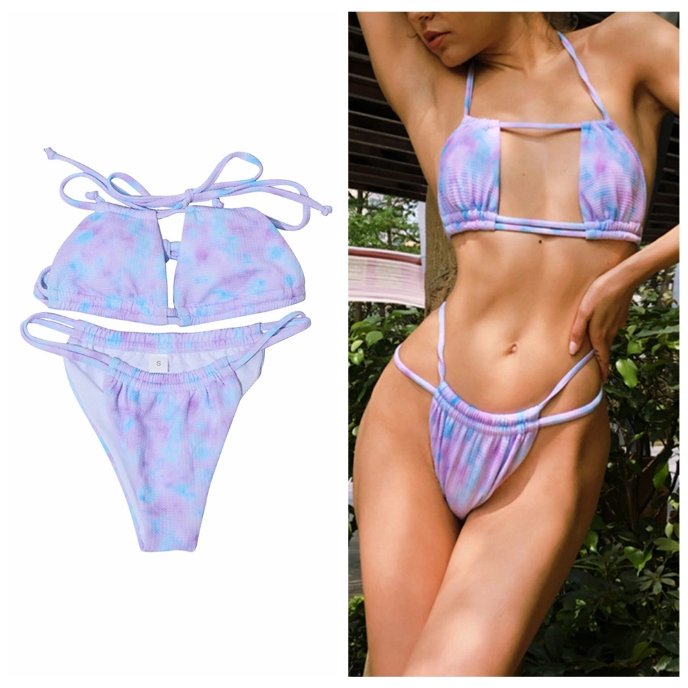 Summer Ladies Split Swimwear, Tie-dye Tie Up Bikini Swimsuit