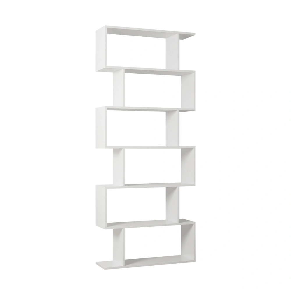 S-Shaped Bookcase, Free-Standing 6-Tier Bookshelf for Home Office