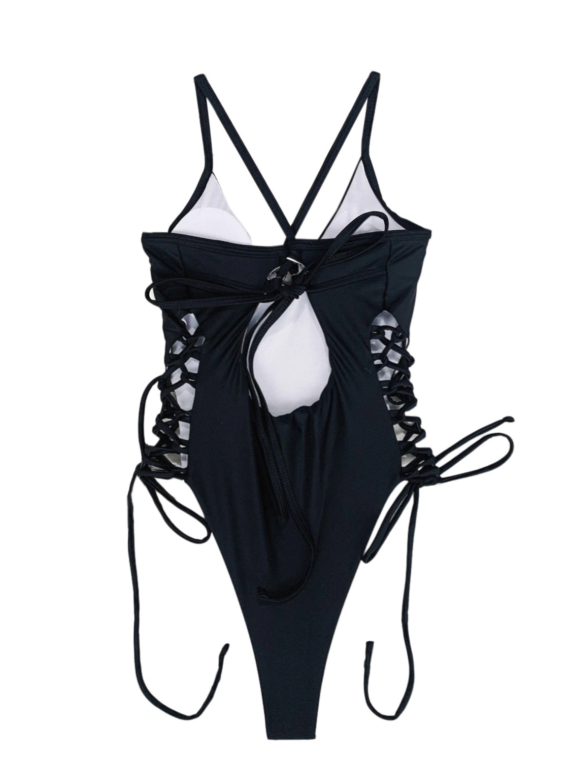 Women's One Piece Swimsuit, V Neck Spaghetti Strap Solid Swimwear