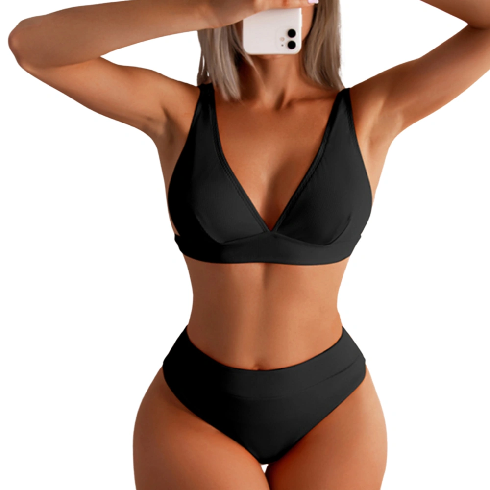 Women Two Piece Swimsuit Set Padded Bikini Bra with High Waist Briefs