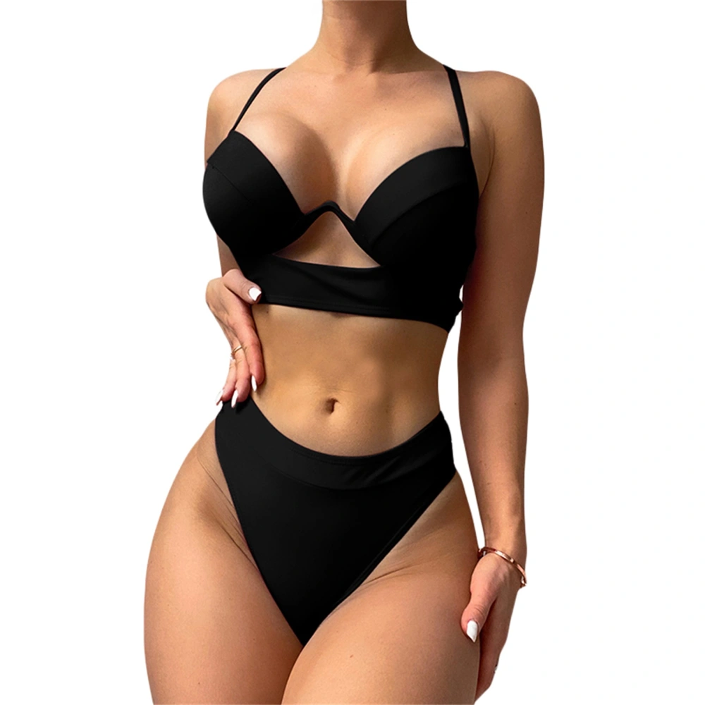 Women 2 Pieces Swimsuit Outfits Solid Color Bra and Bottoms Bikini