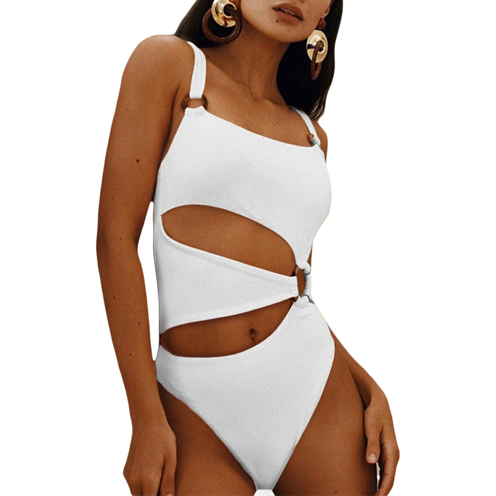 Women Monokini Swimsuit, Sleeveless Hollow Out Ring Front Bathing Suit