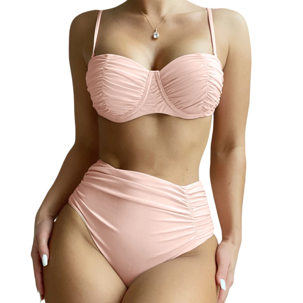 Women Bikini Set, Pleated Sleeveless Bra with Low Waist Briefs