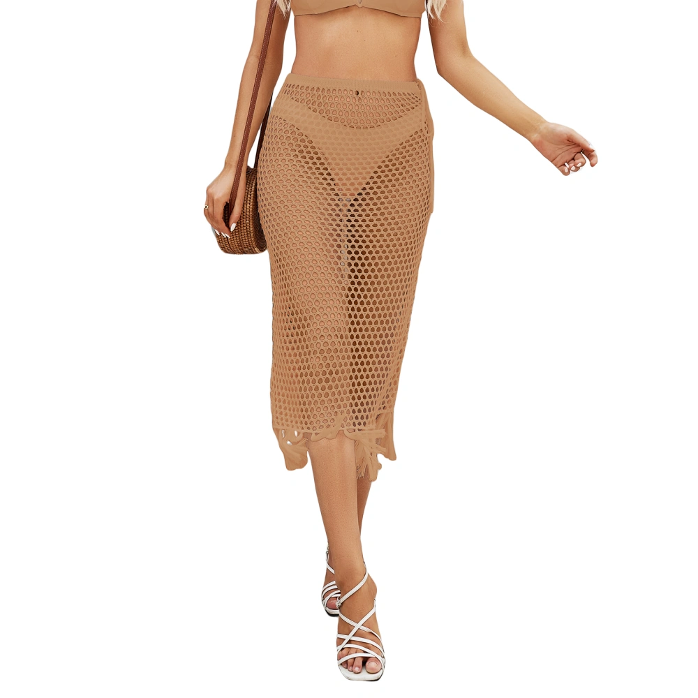 Women Knitted Bikini Cover Ups Summer Crochet Cutout Skirt with Tassel