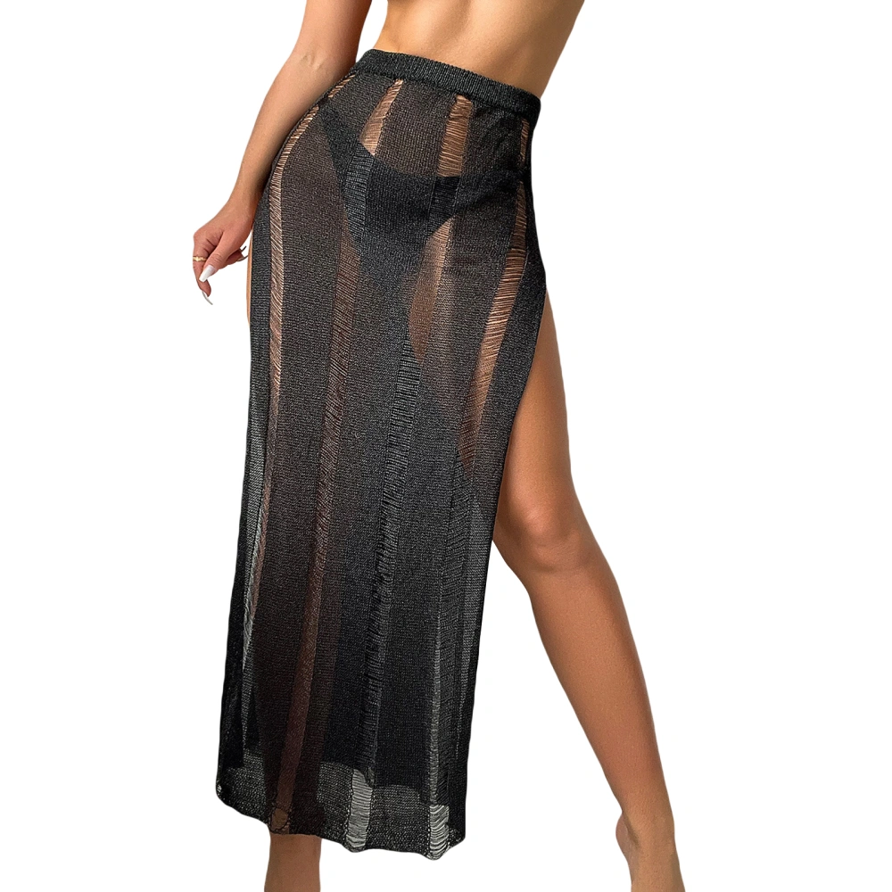 Women Swimsuit Cover Up Skirts Elastic High Waist Split Long Skirts