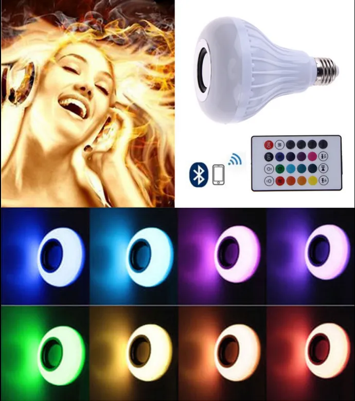 E27 Speaker Light Bulb, Wireless 16-Color RGB Bluetooth Bulb with Remote Control
