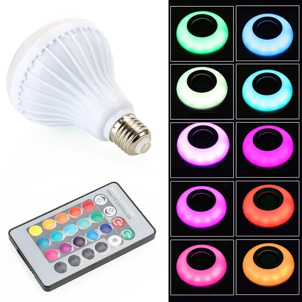 E27 Speaker Light Bulb, Wireless 16-Color RGB Bluetooth Bulb with Remote Control