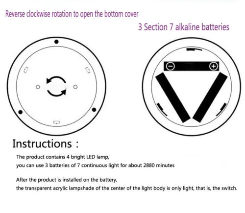 4 LED Lamp, Battery-Powered Night Light, Self-Adhesive Button Switch Lamp