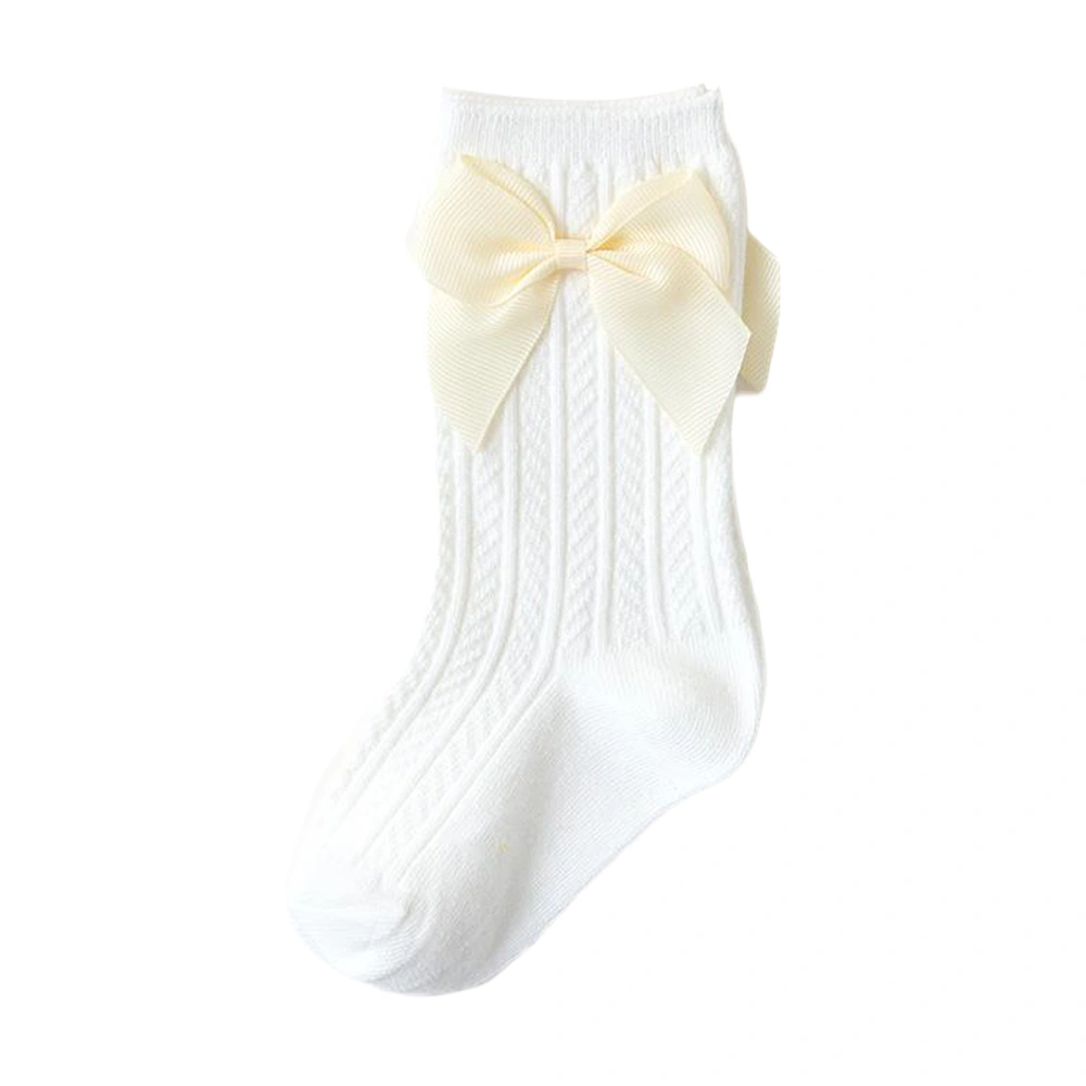 Girl’s Fashion Solid Color Bowknot Twisted Calf Length Socks 0-5 Years