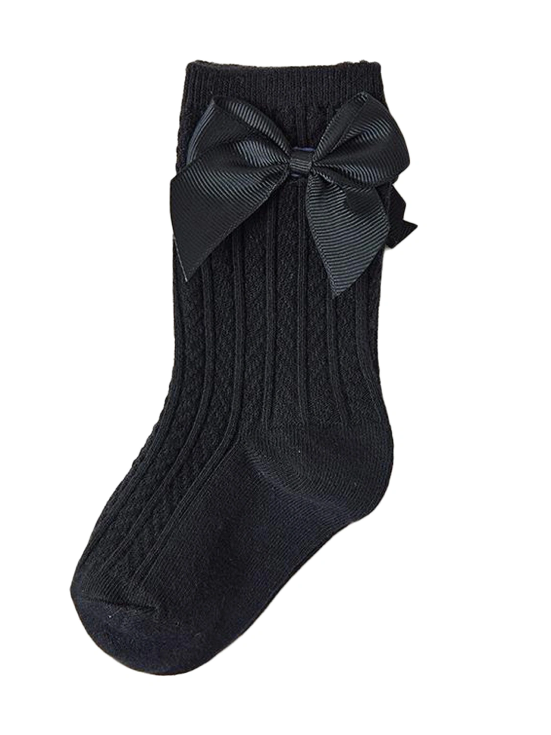 Girl’s Fashion Solid Color Bowknot Twisted Calf Length Socks 0-5 Years