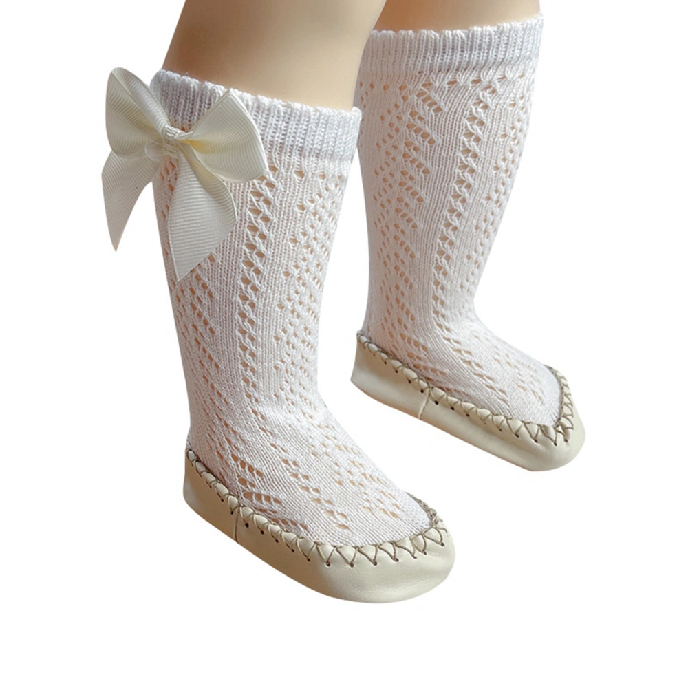 Kids Anti-Slip Contrast Color Bowknot Hollow Out Long Tube Socks