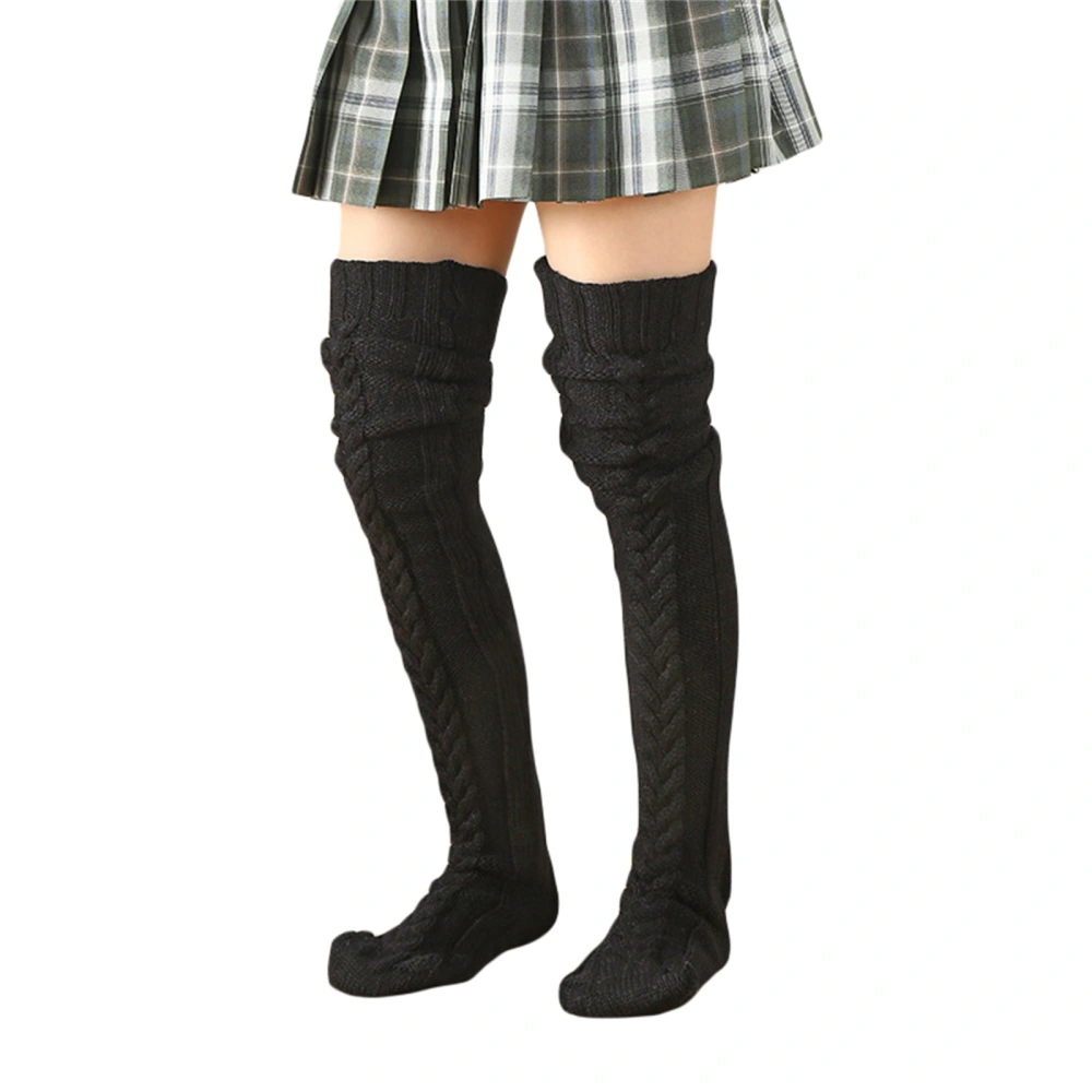 Women Cable Knitted Long Stockings College Style Thigh High Socks