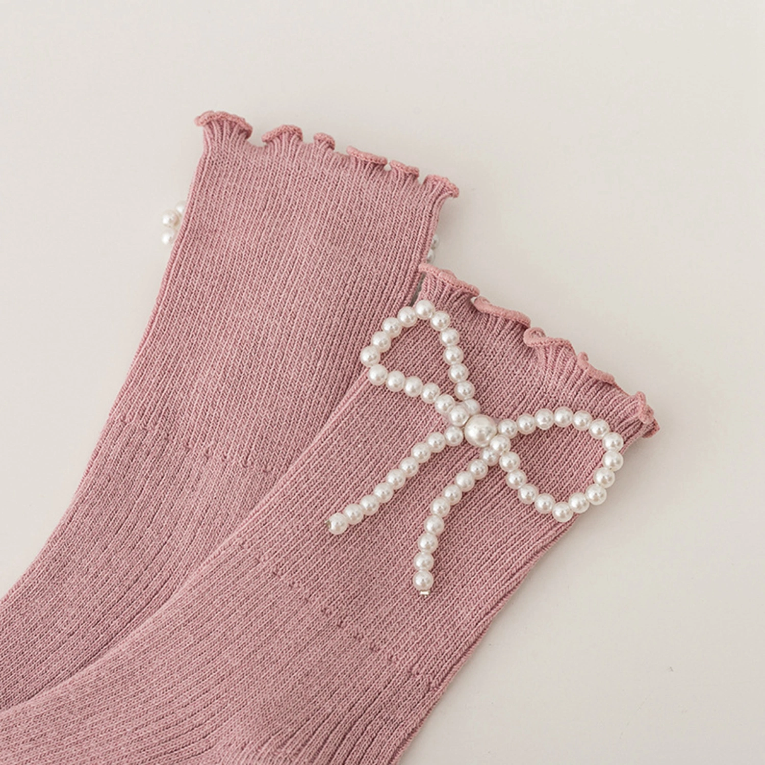 Kids Girl’s Long Socks, Sweet Bowknot/Tulle Pearl Soft Elastic Socks