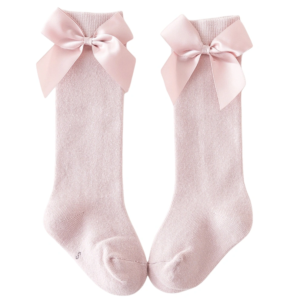 Little Girls Stockings, Plain/Patchwork Side Bow-Knot Midi Tube Socks