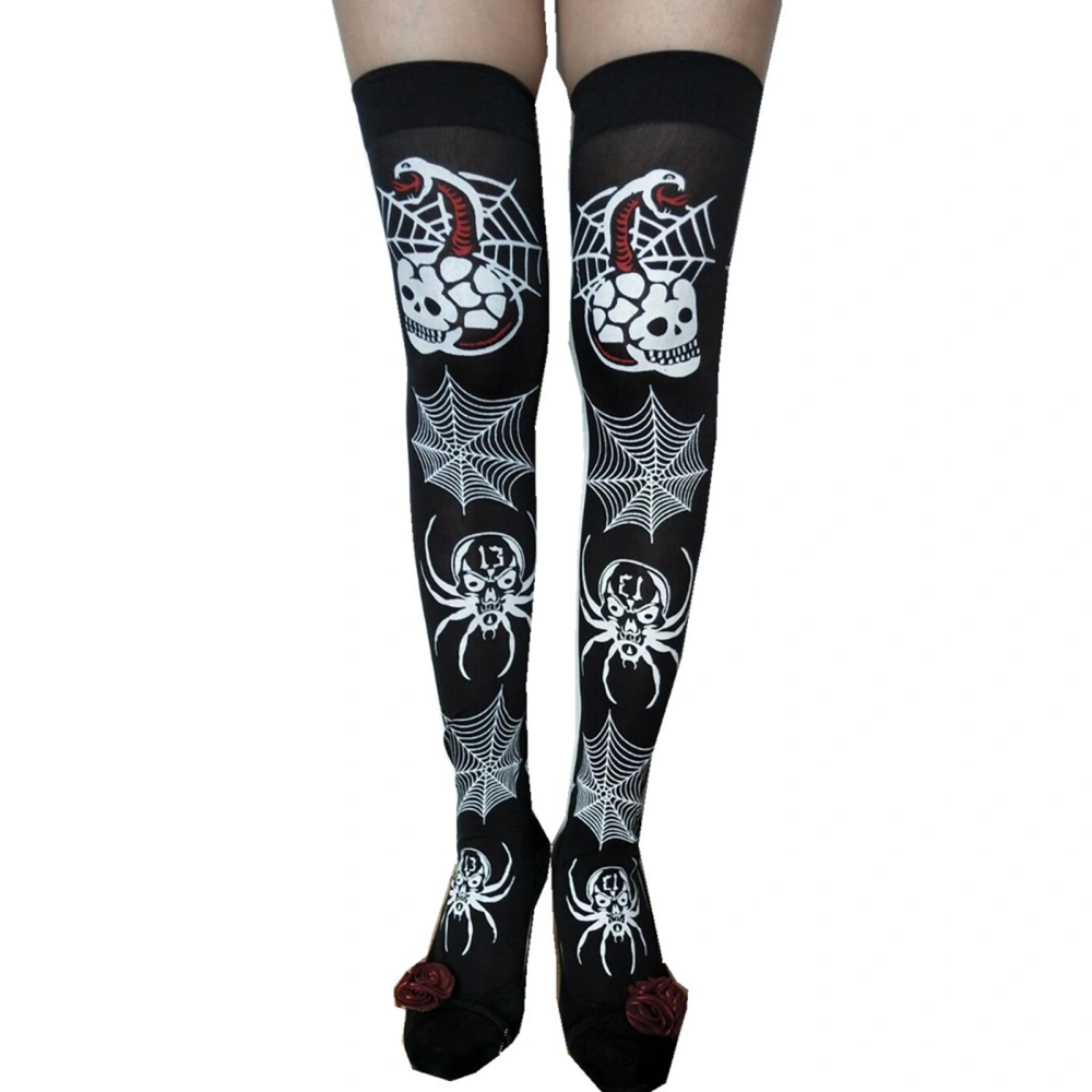 Female Knee-High Socks, Halloween Cartoon Patterns Print Stocking