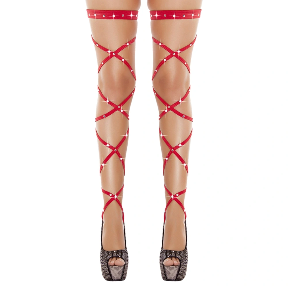 Female Stocking, Rhinestones Hollow Out Bandage Thigh-High Socks