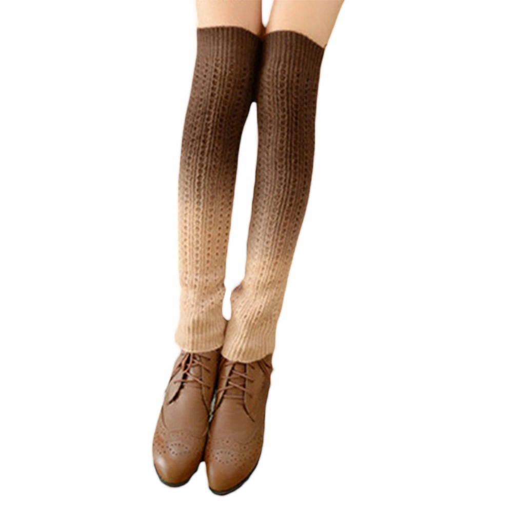 Women Knitted Leg Warmers Gradient Soft Thigh High Boot Socks