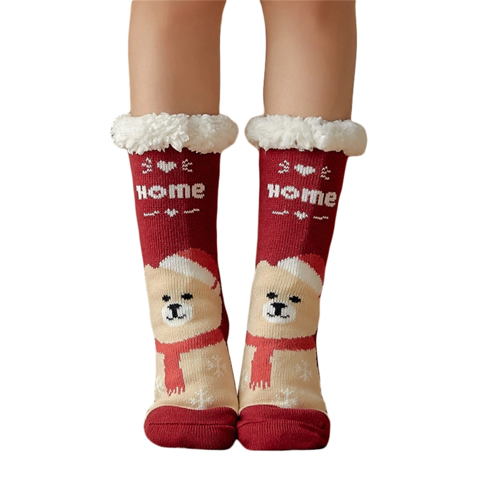 Women Winter Slipper Socks, Christmas Fleece Lining Socks with Gripper