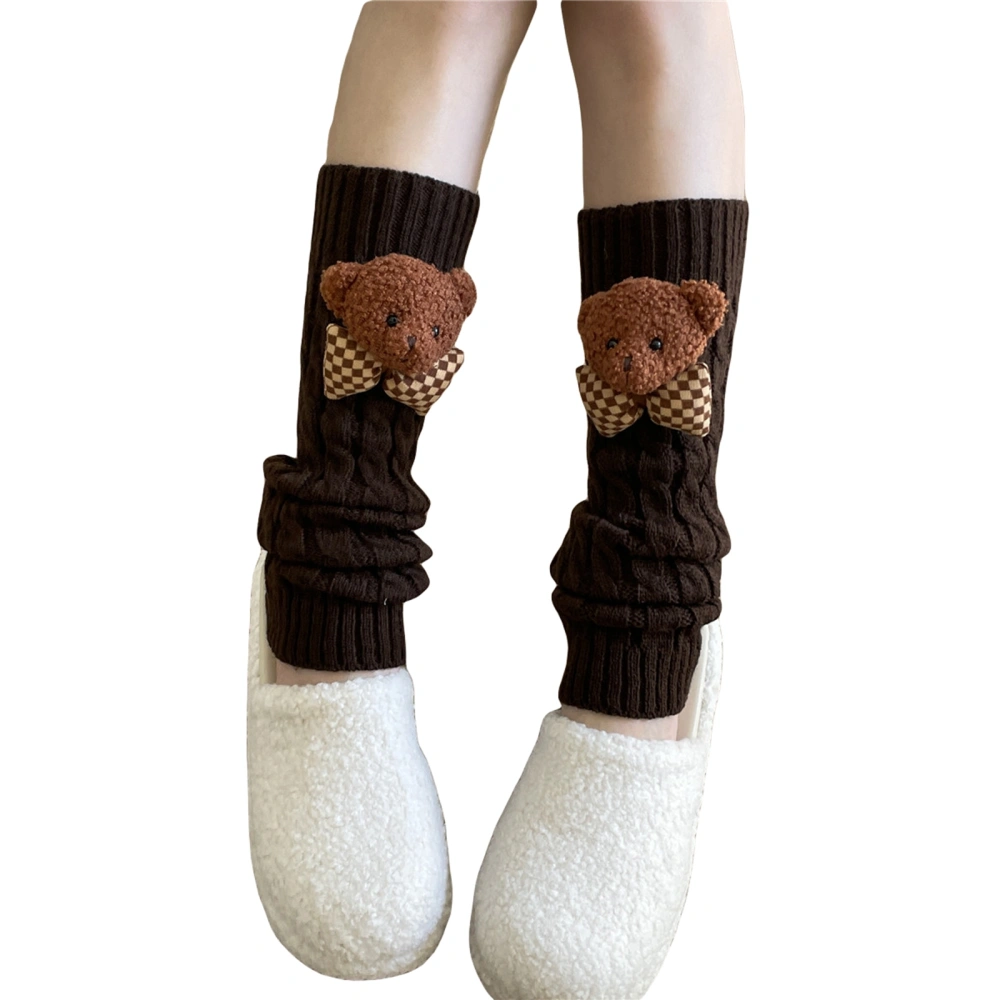 Women Socks Knitting Leg Warmers Cartoon Bear Elastic Leg Warmer