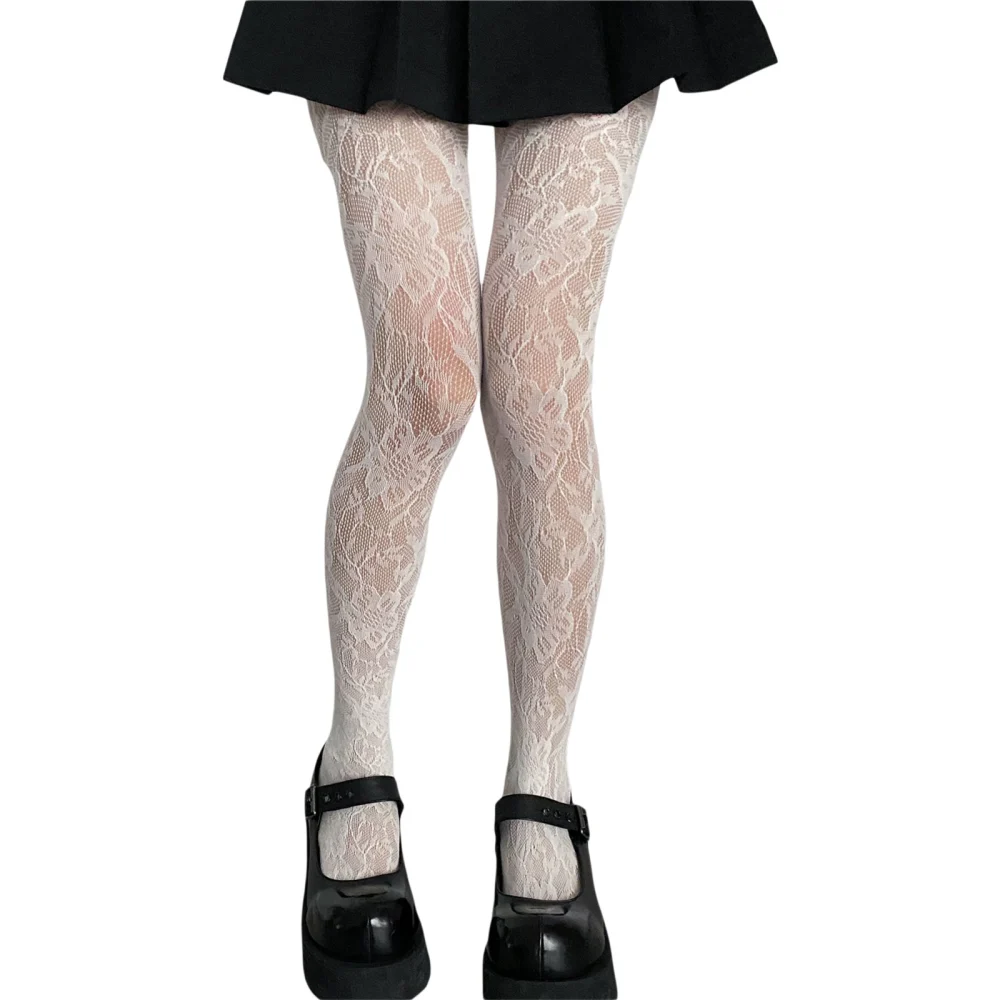 Women's Sheer Pantyhose, Lace Flower Jacquard High Stretch Stockings