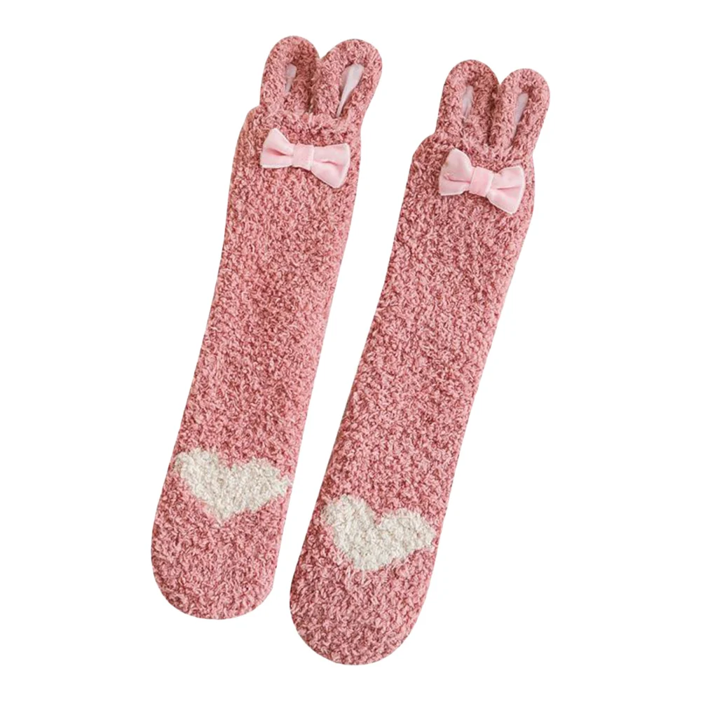 Girl Coral Velvet Thickened Socks, Cartoon Rabbit Ear Mid-Tube Socks