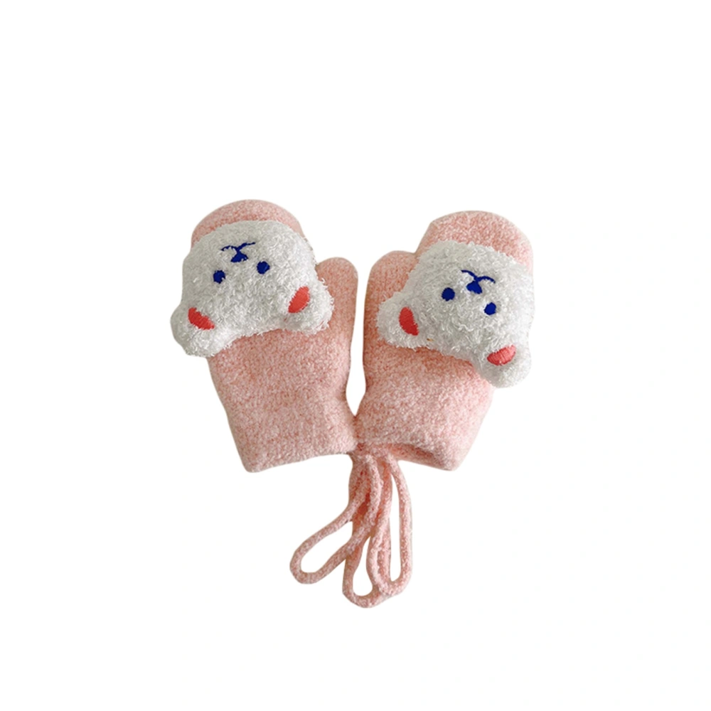 Toddler Mittens with String, Winter Warm Fuzzy Full Finger Gloves