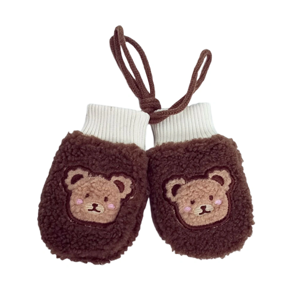 Kids Winter Mittens with String Cute Bear Knitted Gloves for Toddler 