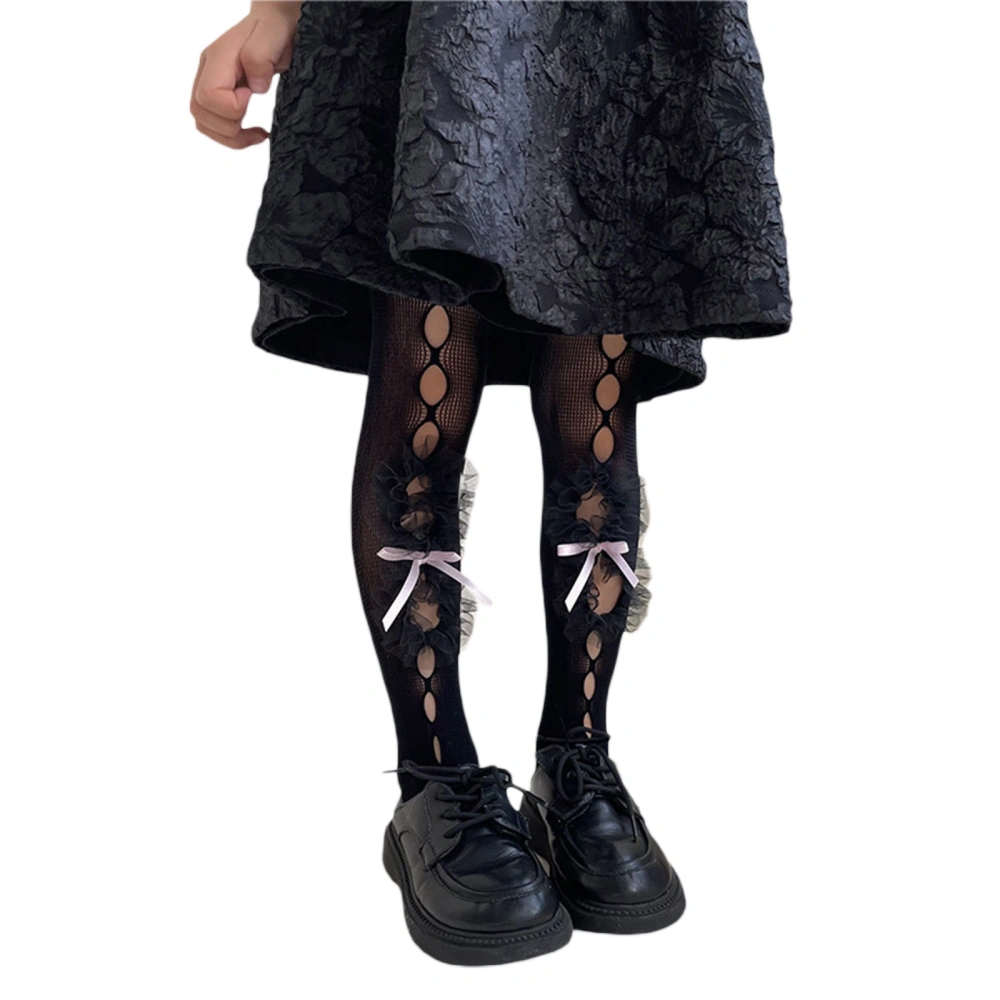 Toddler Kids Girls Lolita Pantyhose Kids Bowknot Flower Lace Leggings