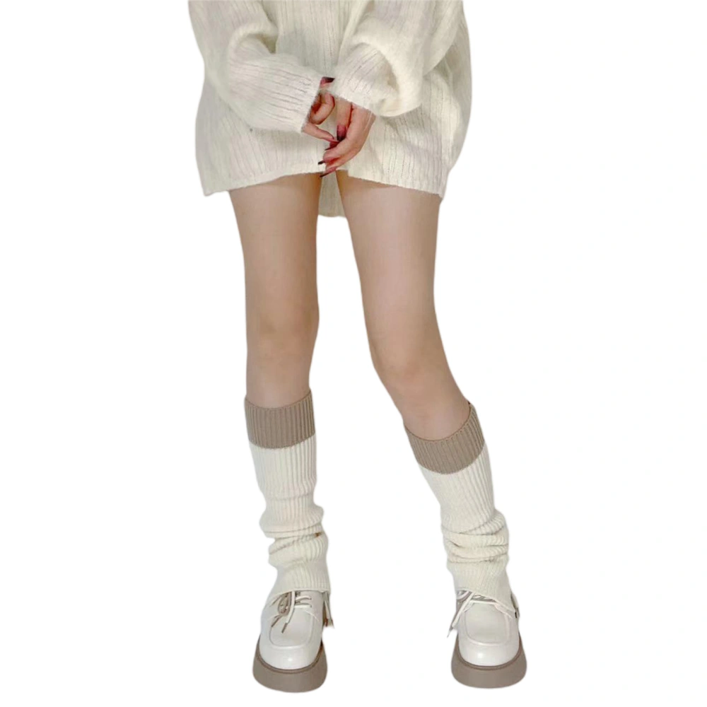 Women's Rib Knit Leg Warmers, Two Tone Knee High Socks with Button