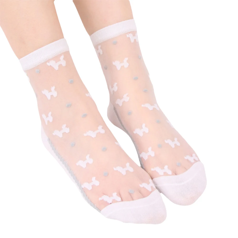 Women Girl Mesh Sheer Crew Sock Silk Lace Fishnet See Through Socks