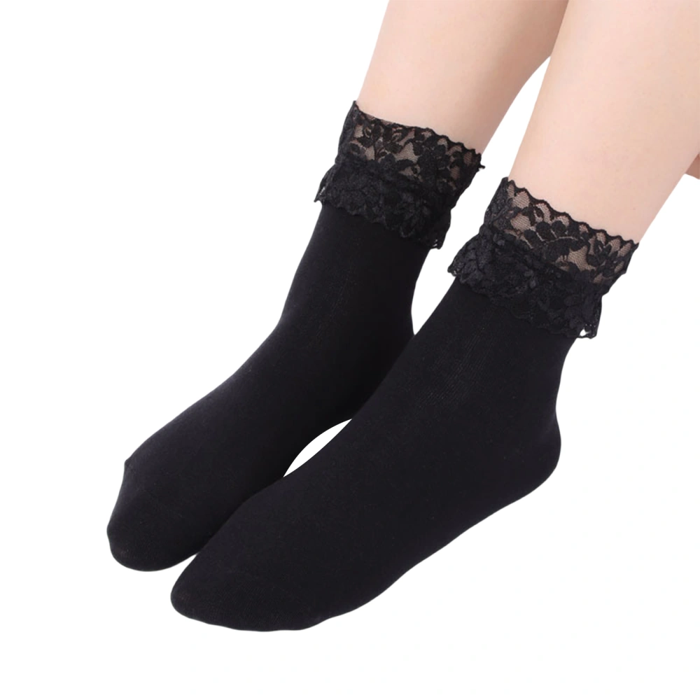 Women Lace Frills Long Socks Solid Color Spring Fall Casual Socks