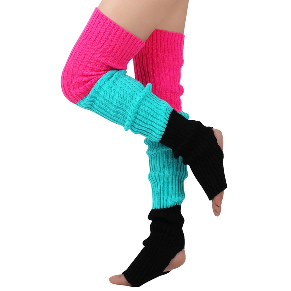 Women's Cable Knitted Stockings, Rainbow Print High Warm Socks