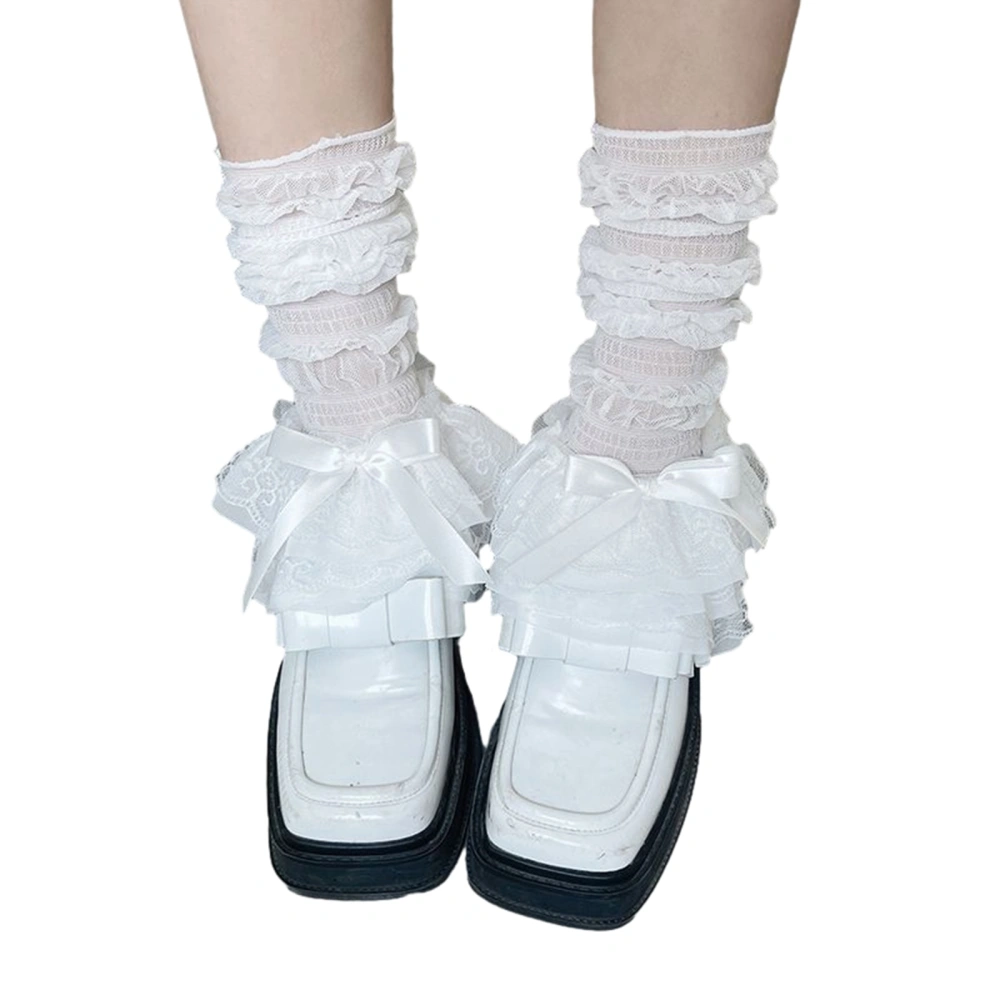 Women Leg Warmer, Sweet Lolita Boot Socks Bow Lace Trim Socks