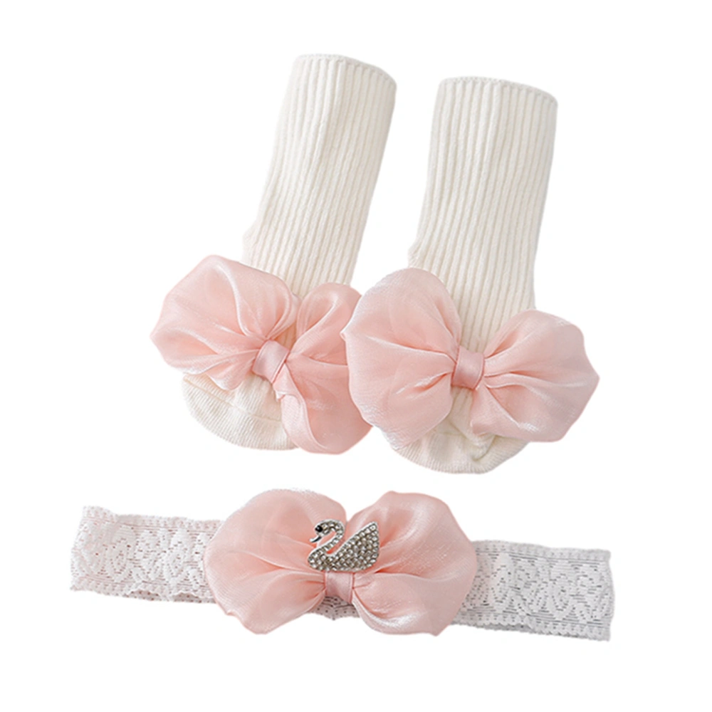 Baby Gift Set, Soft Princess Crown/Swan Bow Headband with Socks