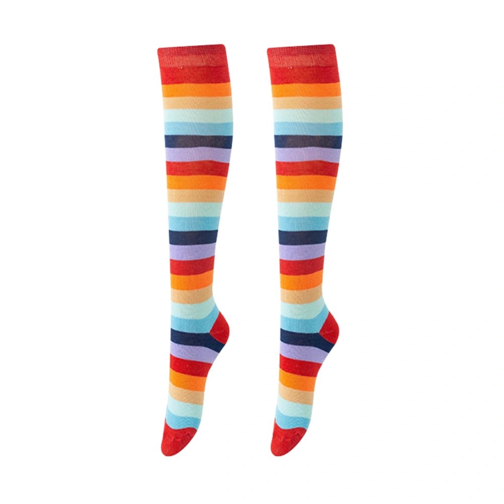 Women Halloween Thigh High Socks Rainbow Long Socks Striped Stockings