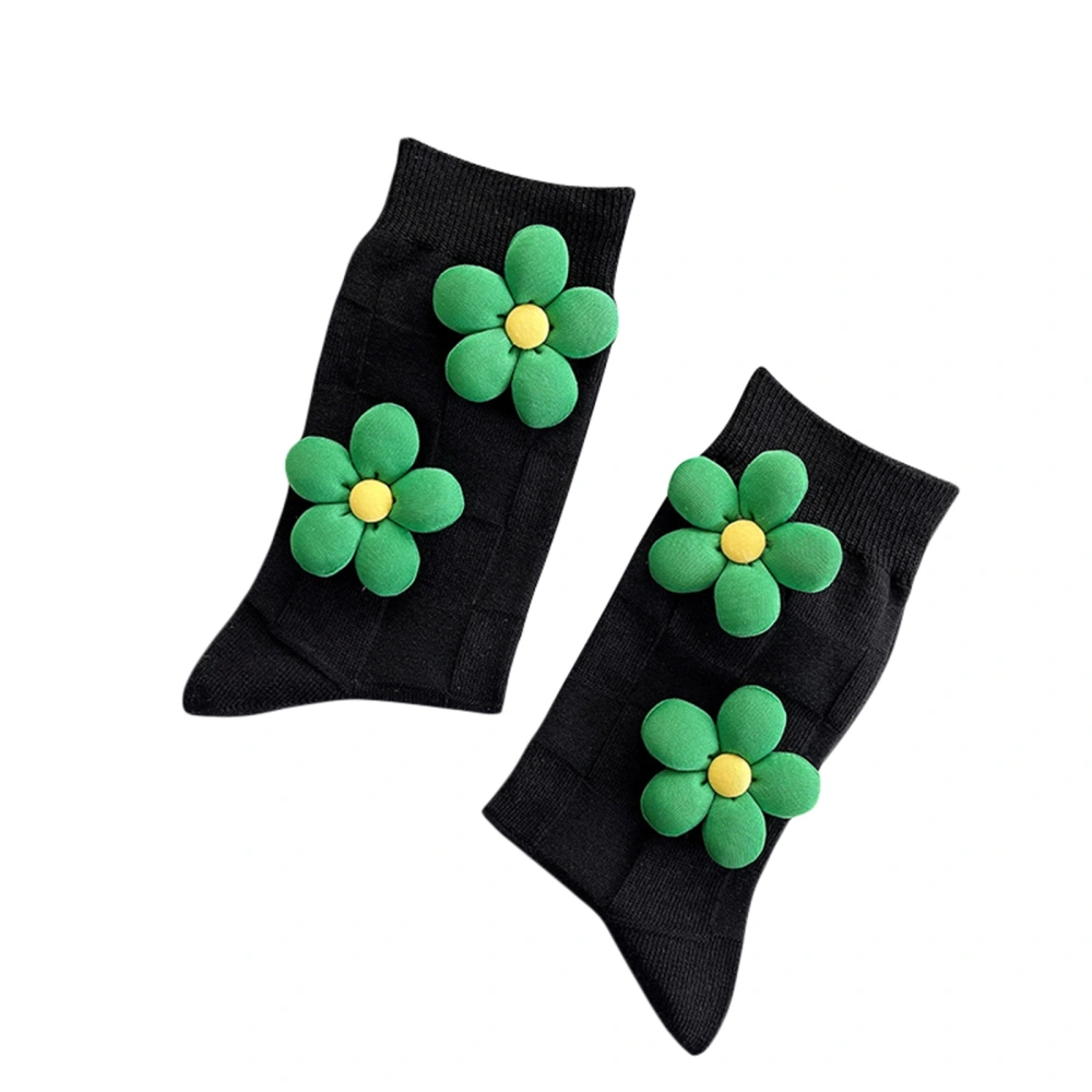 Women Flowers Tube Socks Crew Socks Elastic Breathable Walking Socks