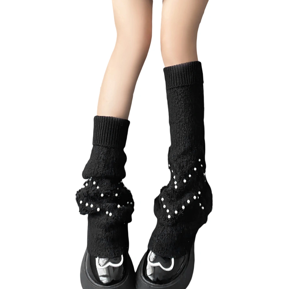 Women's Leg Warmers Pearl Knee High Socks Boot Cuffs Knit Leg Warmers