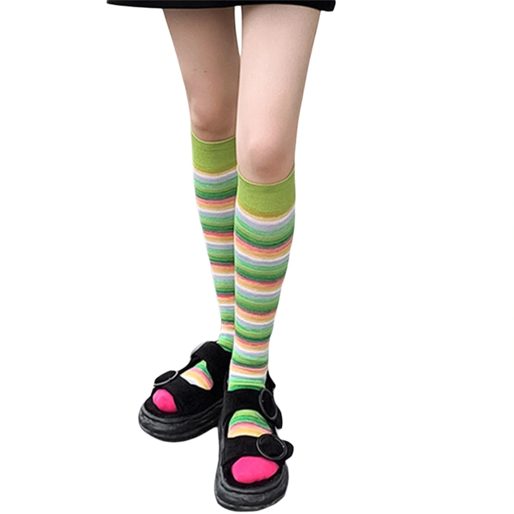 Women Calf Socks, Colorful Elastic Soft Striped Stockings Long Socks