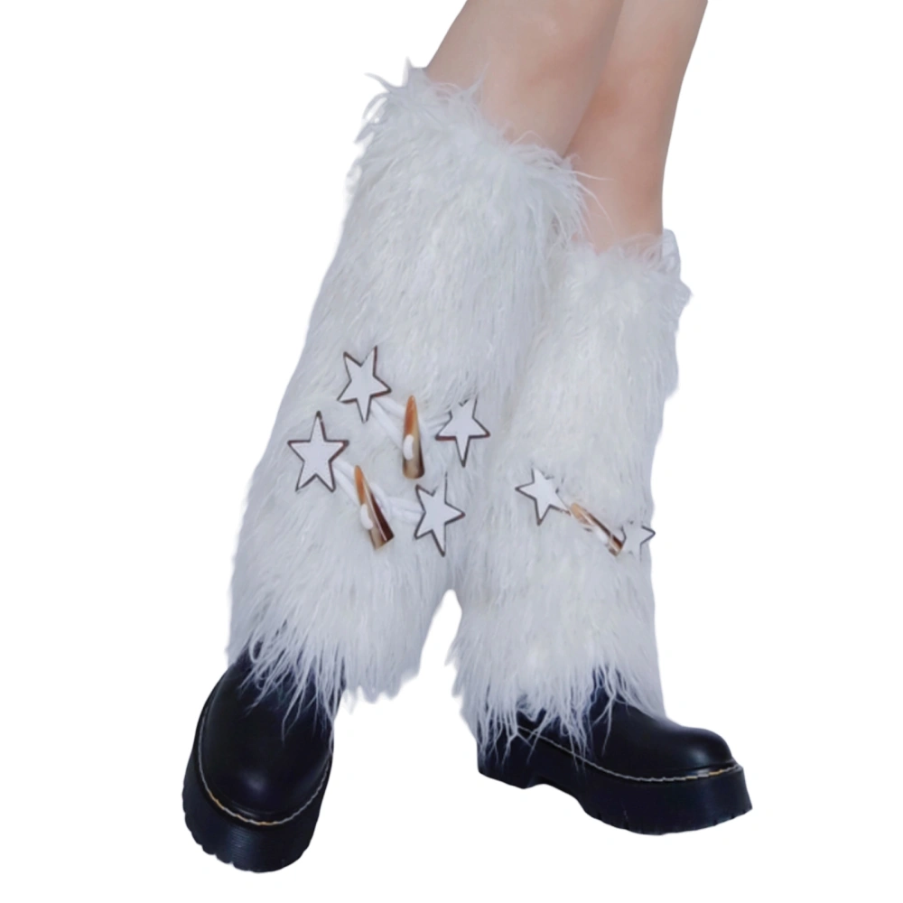 Women's Faux Fur Leg Warmers Fuzzy Star Socks Boot Cuff Covers